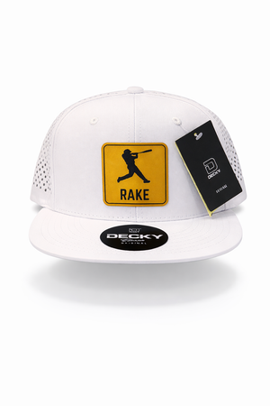 Baseball Rake Snapback Hat (White - Flat Bill)