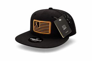 Baseball Flag Snapback Hat (Black - Flat Bill)
