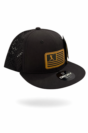 Baseball Flag Snapback Hat (Black - Flat Bill)