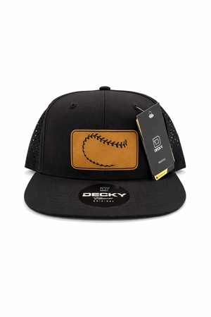 Baseball Stitching Snapback Hat (Black - Flat Bill)