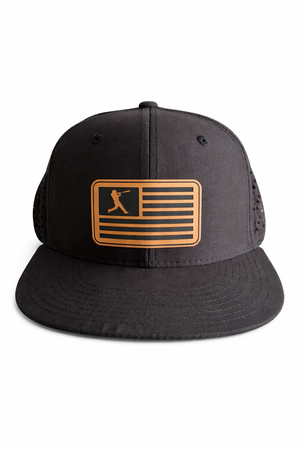 Baseball Flag Snapback Hat (Black - Flat Bill)