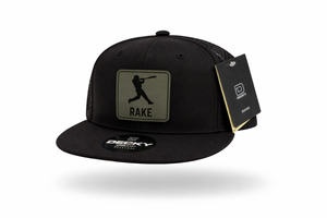Baseball Rake Snapback Hat (Black - Flat Bill)