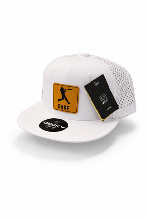 Baseball Rake Snapback Hat (White - Flat Bill)