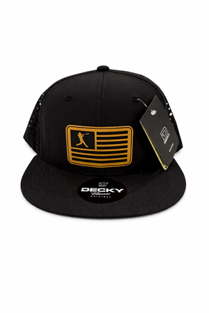 Baseball Flag Snapback Hat (Black - Flat Bill)